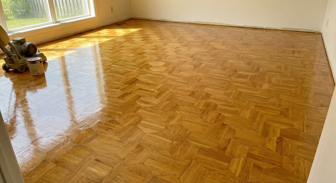 Parkiet po cyklinowaniu — odświeżona, gładka podłoga